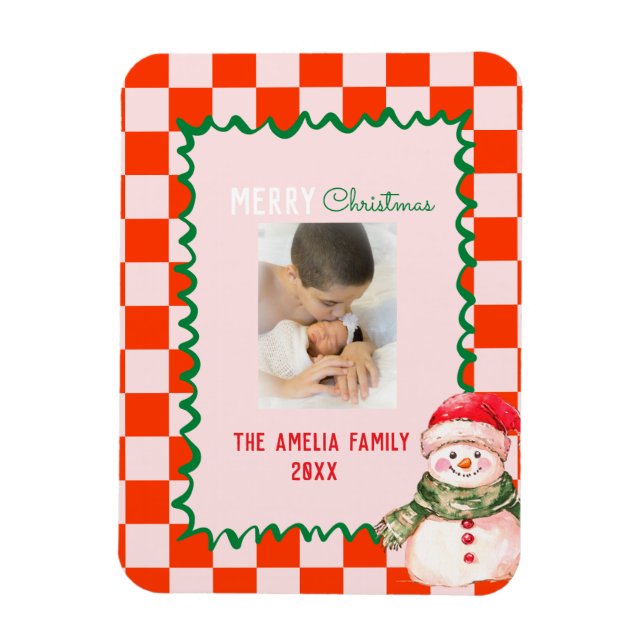 Groovy Christmas snowman Photo  Magnet (Vertikal)