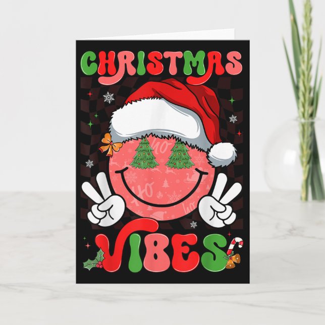 Groovy Christmas Vibes Smile Face Santa Hat Xmas M Kort (Framsida)