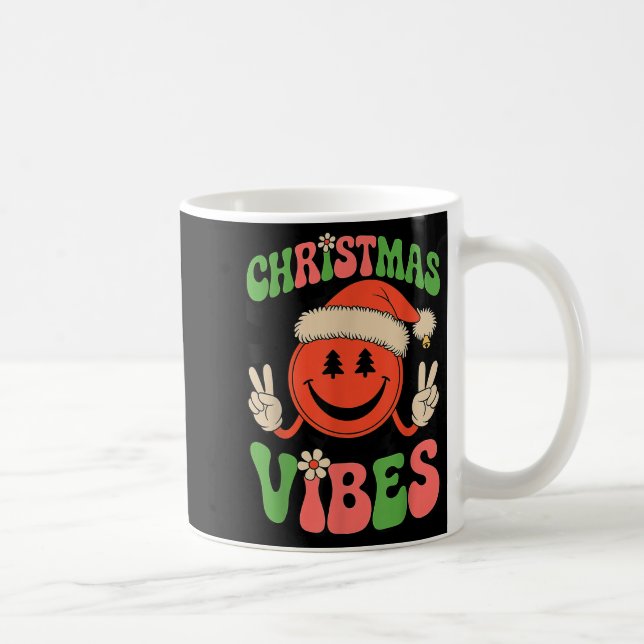 Groovy Christmas Vibes Smile Face Santa Hat Xmas T Kaffemugg (Höger)