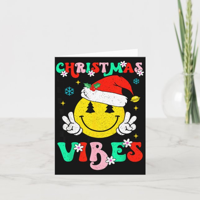 Groovy Christmas Vibes Smile Face Santa Hat Xmas T Kort (Framsida)