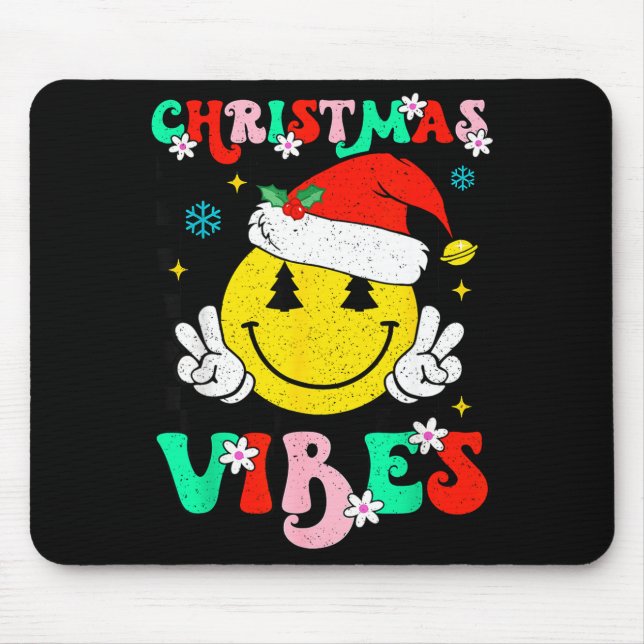 Groovy Christmas Vibes Smile Face Santa Hat Xmas T Musmatta (Framsidan)