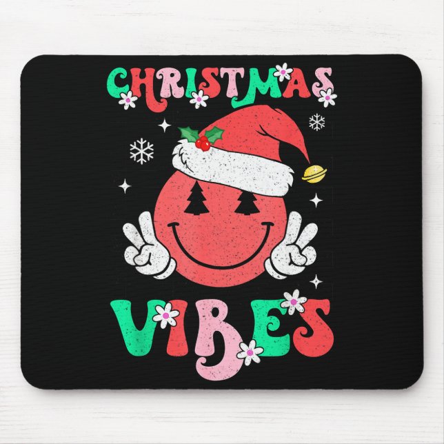 Groovy Christmas Vibes Smile Face Santa Hat Xmas T Musmatta (Framsidan)