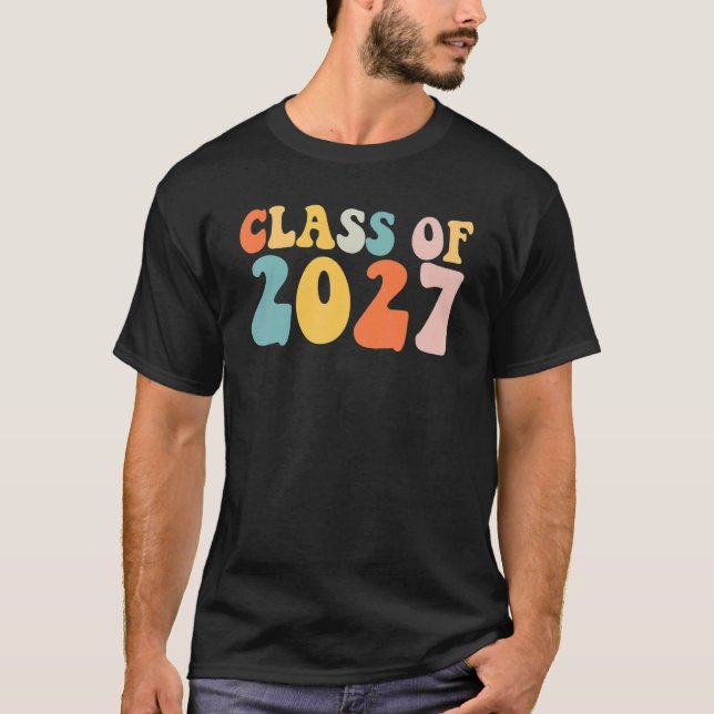 Groovy Class Of 2027 Senior Junior 12th Grade Back T Shirt (Framsida)
