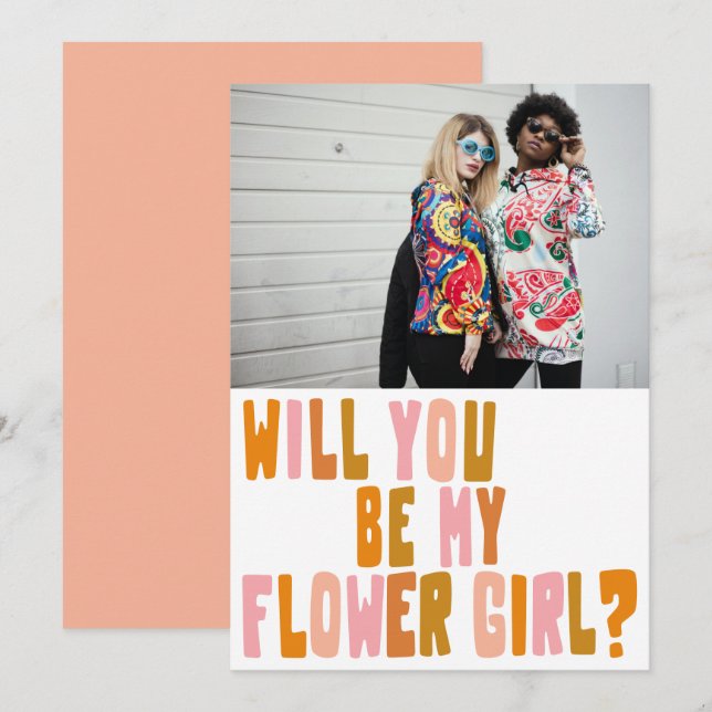 Groovy Colorful Flower Girl Photo Frieri Card Inbjudningar (Fram/baksida)