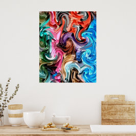 Groovy Colorful Fluid Patchwork Abstrakt Mosaic Poster