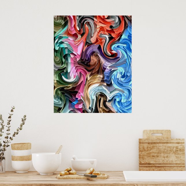 Groovy Colorful Fluid Patchwork Abstrakt Mosaic Poster (Kök)