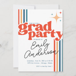 Groovy colorful grad card with graduation inbjudningar