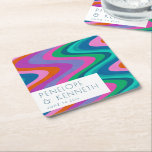 Groovy Colorful Grönt Lila Retro Bröllop Anpassnin Underlägg Papper Kvadrat<br><div class="desc">Groovy Colorful Grönt Lila Retro Bröllop Anpassningsbar Square Papper Underlägg</div>