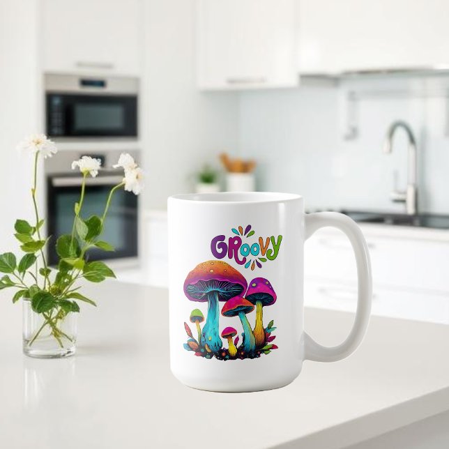 Groovy Colorful Psychedelic Svampar Kaffemugg (Groovy Colorful Psychedelic Mushrooms Coffee Mug)