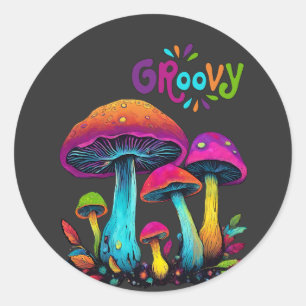 Groovy Colorful Psychedelic Svampar Runt Klistermärke