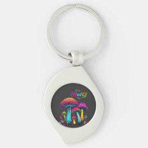 Groovy Colorful Psychedelic Svampar Swirl Silverfärgad Nyckelring