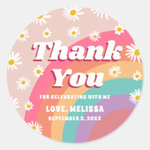Groovy Colorful Rainbow & Daisy Birthday Tack
