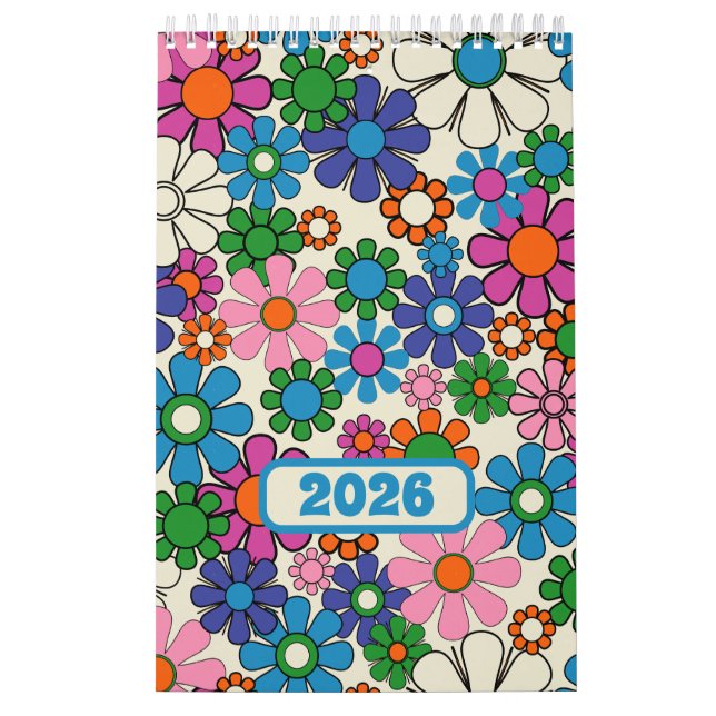 Groovy Colorful Retro Blommigt 2025 Kalender (Omslag)