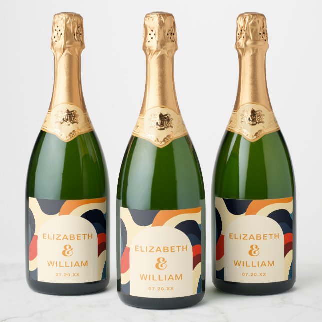 Groovy Colorful Retro Vågigt Boho Bröllop (Flaskor)