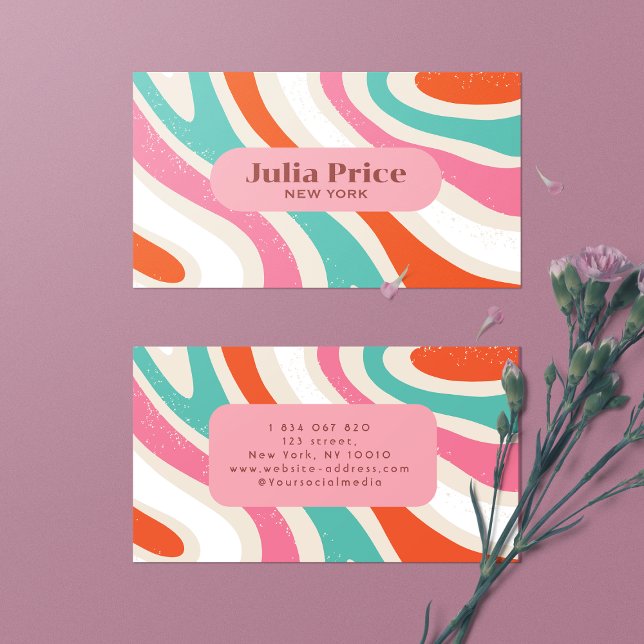 Groovy Colorful Vågar Retro Rand Visitkort (Skapare uppladdad)