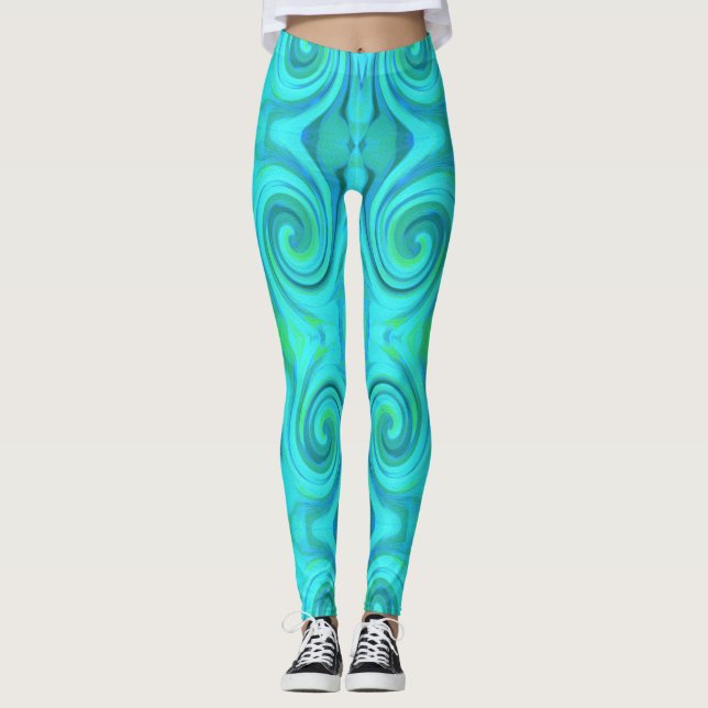 Groovy Coola Abstrakt Aqua Liquid Art Swirl Mönste Leggings (Framsida)