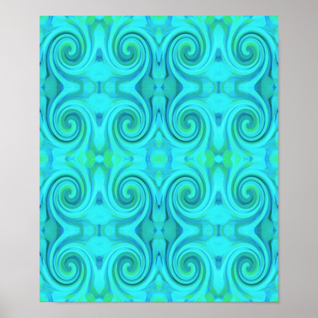 Groovy Coola Abstrakt Aqua Liquid Art Swirl Mönste Poster (Framsidan)