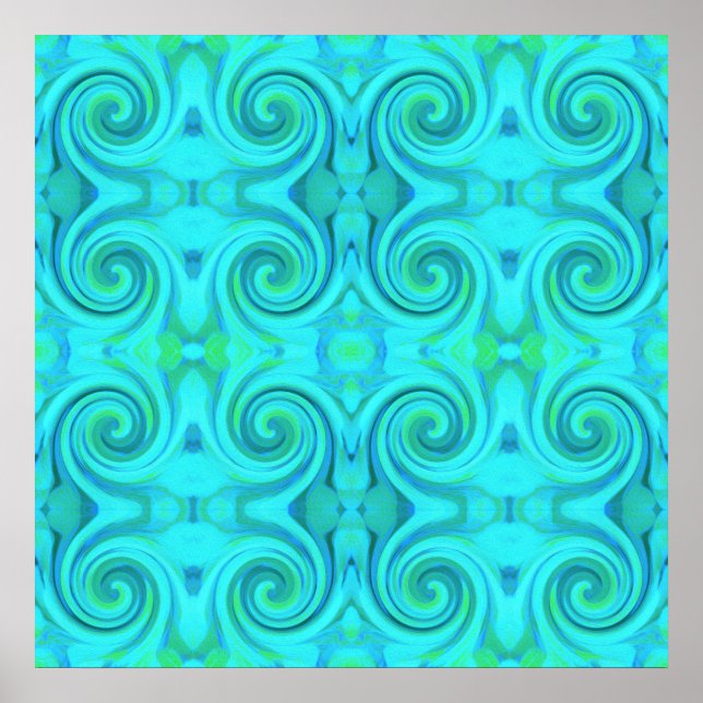 Groovy Coola Abstrakt Aqua Liquid Art Swirl Mönste Poster (Framsidan)