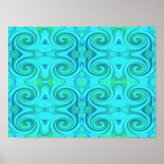Groovy Coola Abstrakt Aqua Liquid Art Swirl Mönste Poster (Framsidan)