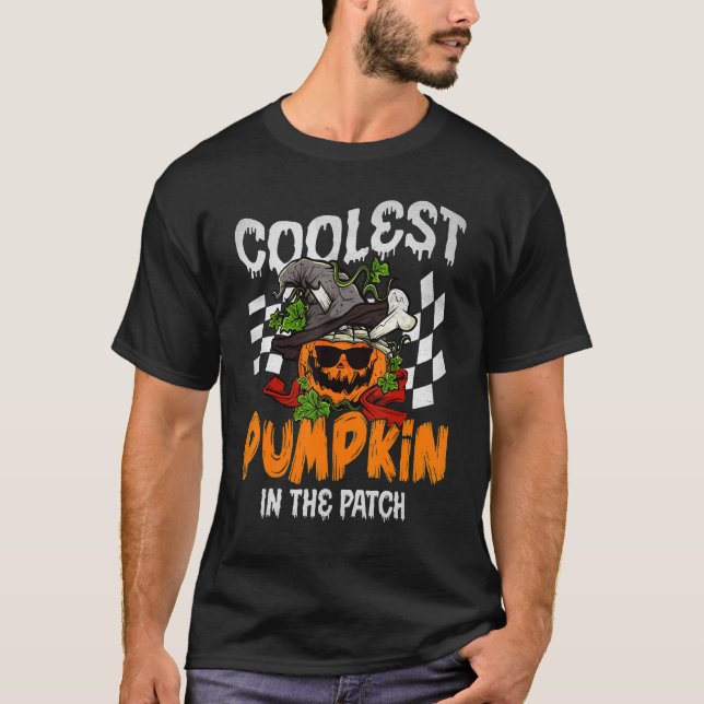 Groovy Coolest Pumpkin in Patch Halloween Boys T Shirt (Framsida)