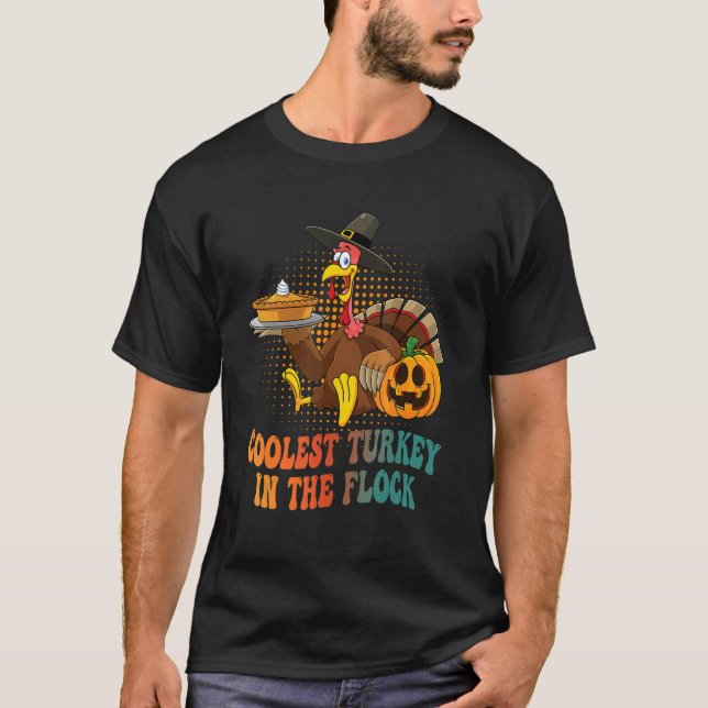 Groovy Coolest Turkey In The Flock Turkey hat pump T Shirt (Framsida)