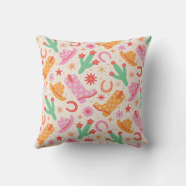 Groovy Cowgirl Boots and Hats Mönster with Cactus Kudde