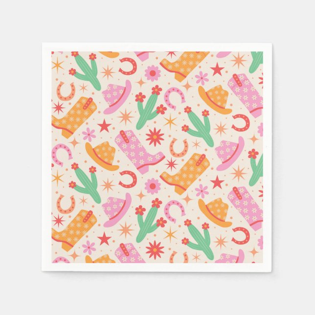 Groovy Cowgirl Boots and Hats Mönster with Cactus Pappersservett (Framsidan)
