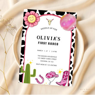Groovy Cowgirl Disco Rodeo Rosa Hippie-inbjudan Inbjudningar