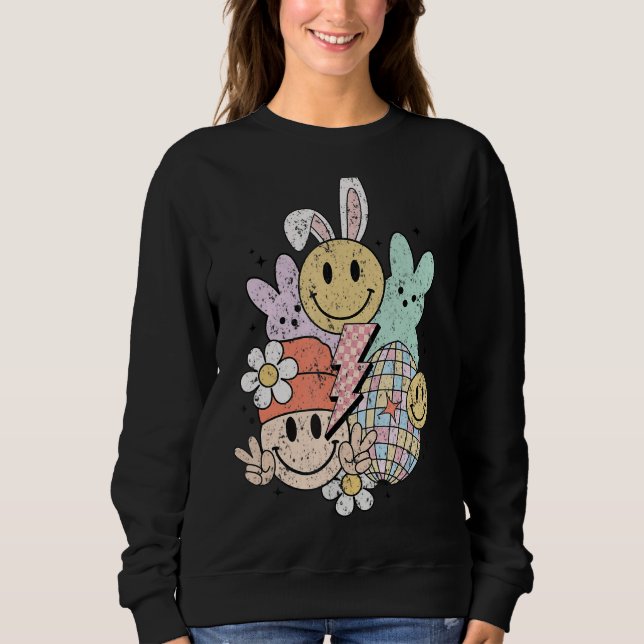 Groovy Cute Easter Bunny Smile Face Happy Easter D T Shirt (Framsida)