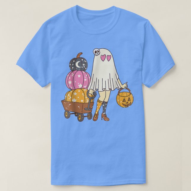 Groovy Cute Ghost Blommigt Spooky Vibes Hippie Hal T Shirt (Design framsida)