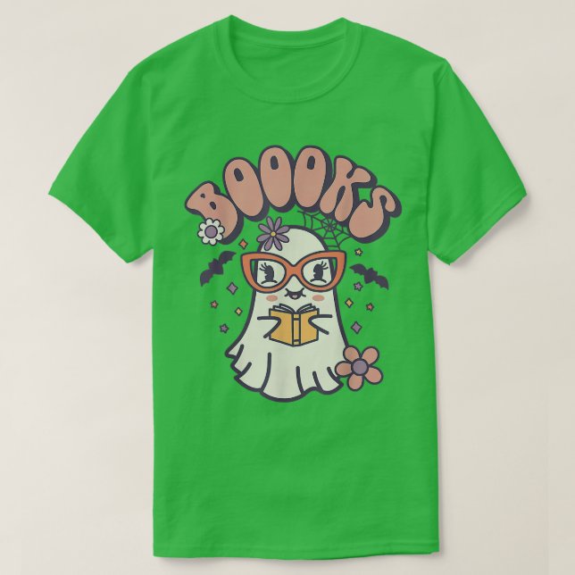 Groovy Cute Ghost Bok Reading Halloween Teacher T Shirt (Design framsida)