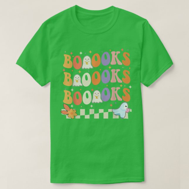 Groovy Cute Ghost Book Reading Halloween Teacher T Shirt (Design framsida)