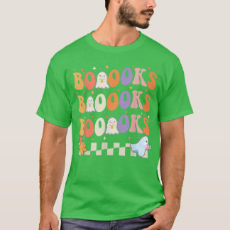 Groovy Cute Ghost Book Reading Halloween Teacher T Shirt