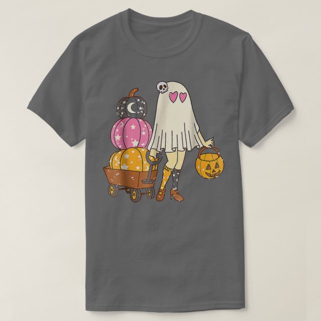 Groovy Cute Ghost Girls Pumpkin Spooky Hippie Hall T Shirt (Design framsida)