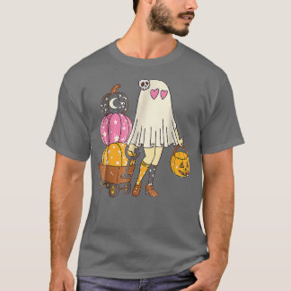 Groovy Cute Ghost Girls Pumpkin Spooky Hippie Hall T Shirt