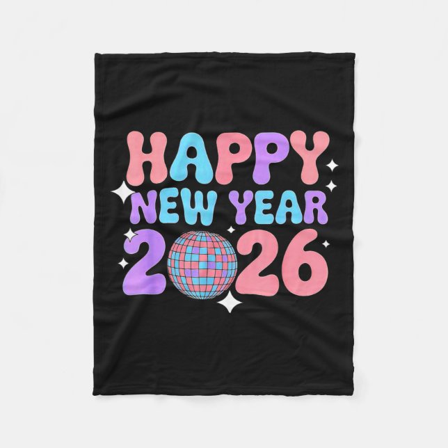 Groovy Cute Happy New Year 2026 Disco Ball  Fleecefilt (Framsidan)