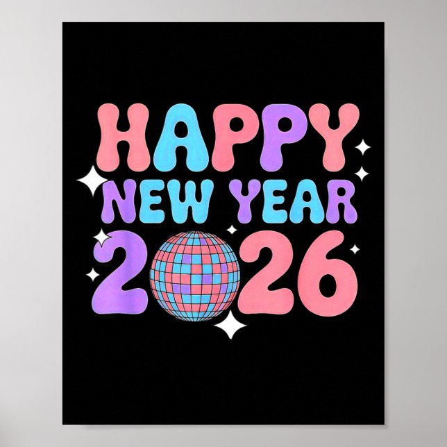 Groovy Cute Happy New Year 2026 Disco Ball  Poster (Framsidan)