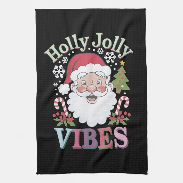 Groovy Cute Jultomten Holly Jolly Vibes Julafton Kökshandduk (Vertikal)