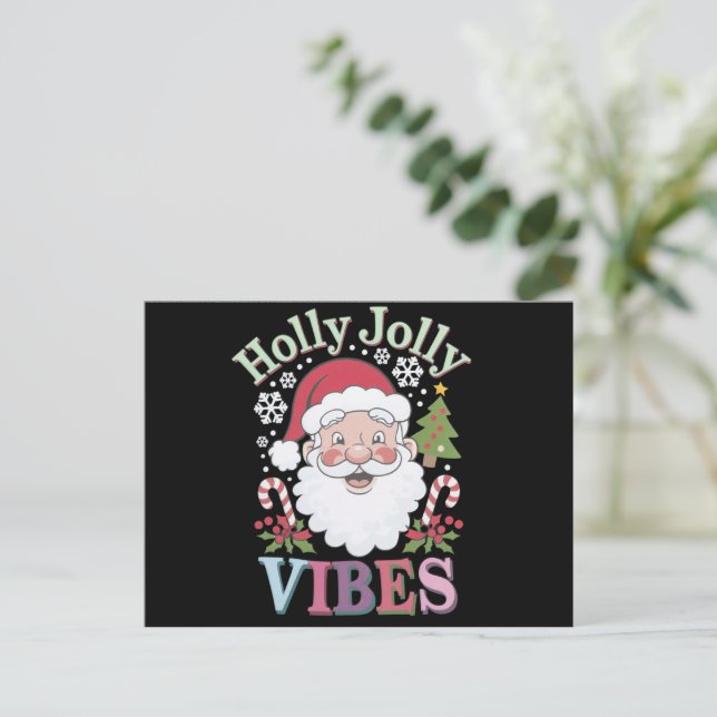 Groovy Cute Jultomten Holly Jolly Vibes Julafton Vykort (Stående Fram)
