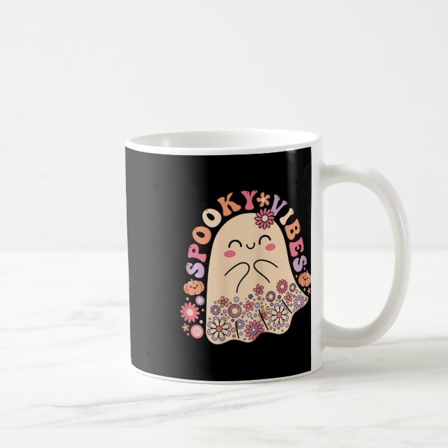 Groovy Cute Kawaii Ghost Blommigt Spooky Vibes Hip Kaffemugg (Höger)