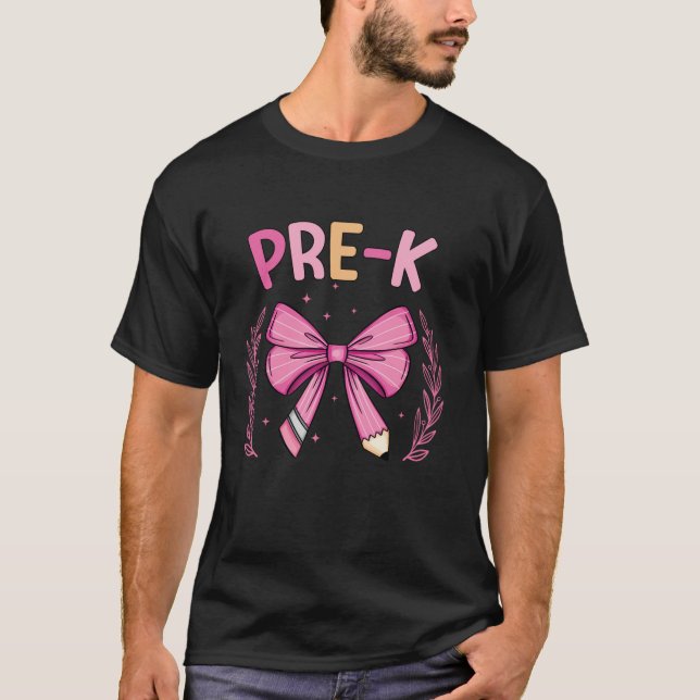 Groovy Cute Pre K Rosa Coquette Bow Pencil tillbak T Shirt (Framsida)