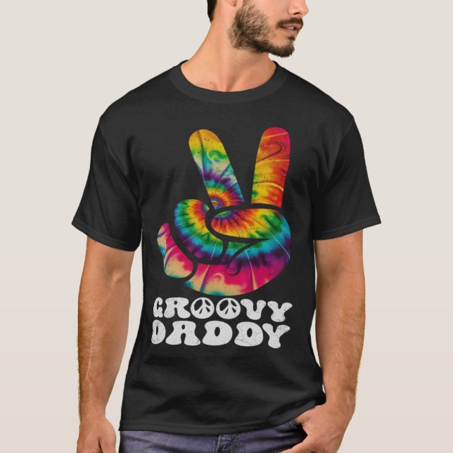 Groovy Daddy Peace Sign Hand Tie Dye T Shirt (Framsida)