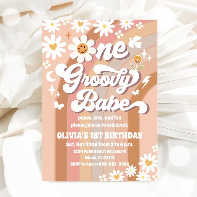 Groovy Daisy 1st Birthday Invitation Inbjudningar (Skapare uppladdad)