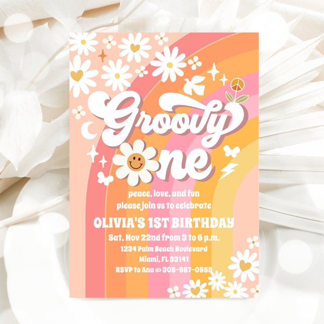 Groovy Daisy 1st Birthday Invitation Inbjudningar (Skapare uppladdad)