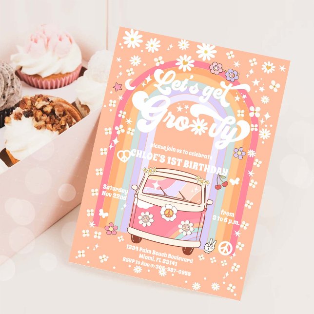 Groovy Daisy 1st Birthday Invitation Inbjudningar (Skapare uppladdad)