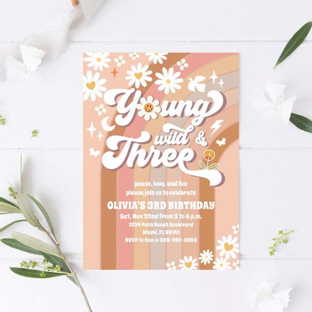 Groovy Daisy 3-års inbjudan (Skapare uppladdad)