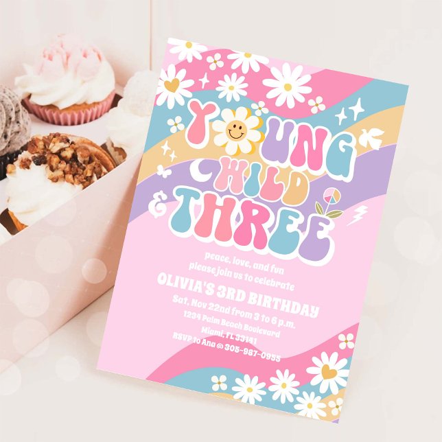 Groovy Daisy 3-års inbjudan (Skapare uppladdad)