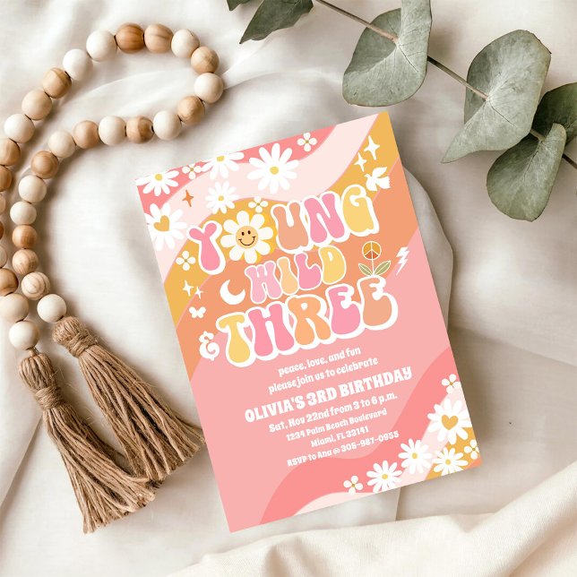 Groovy Daisy 3-års inbjudan (Skapare uppladdad)