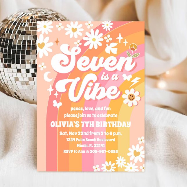 Groovy Daisy 7-års inbjudan (Skapare uppladdad)