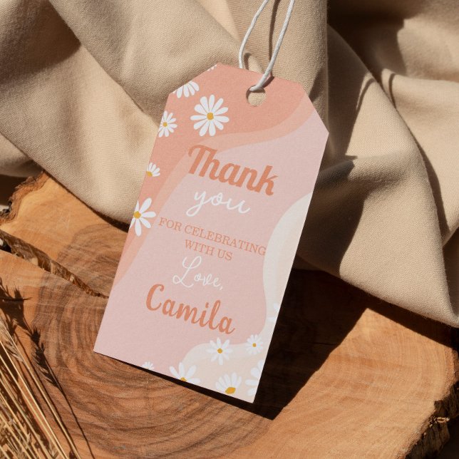 Groovy Daisy Birthday Tack Märkre Presentetikett (Skapare uppladdad)